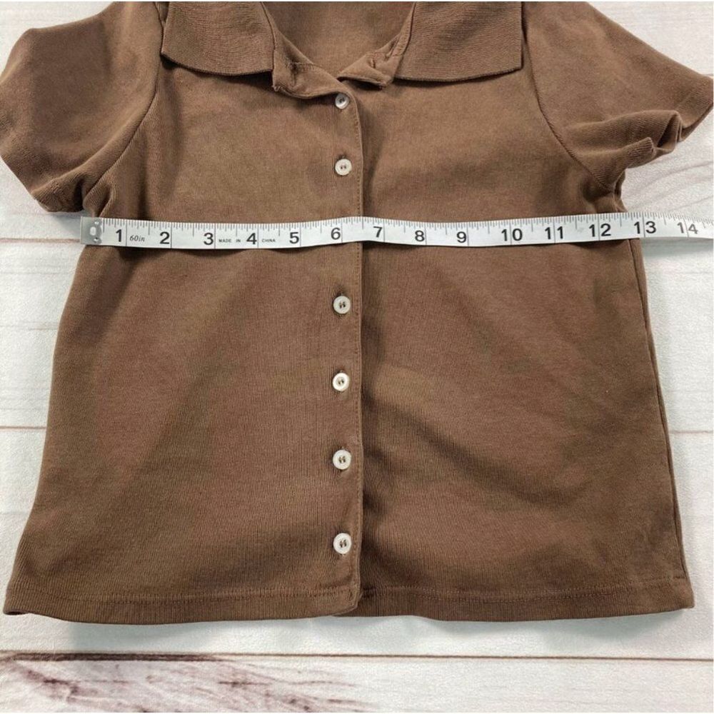 Brandy Melville Womens Brown Caroline Short Sleeve Button Front Collared Top OS - Picture 7 of 8